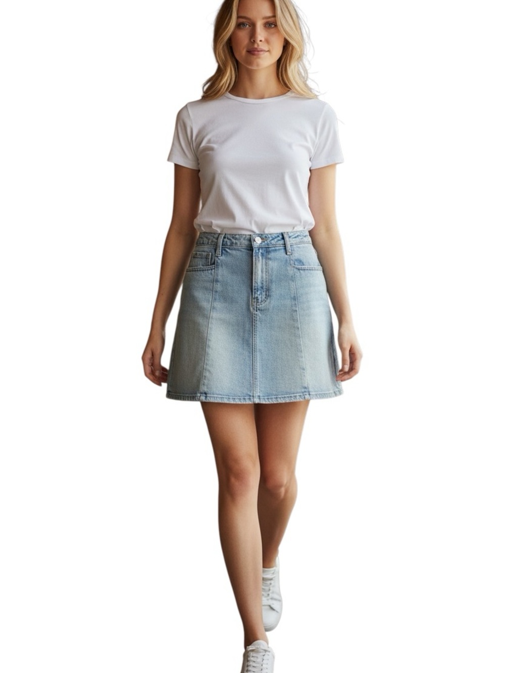 Celebrity Pink Light Blue Denim Skater Skirt